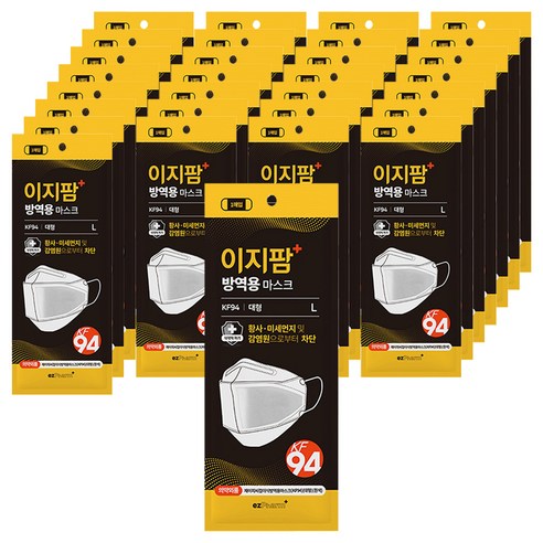 ezPharm 뉴 황사 미세먼지 방역용 마스크 대형 KF94, 1개입, 100개, 흰색