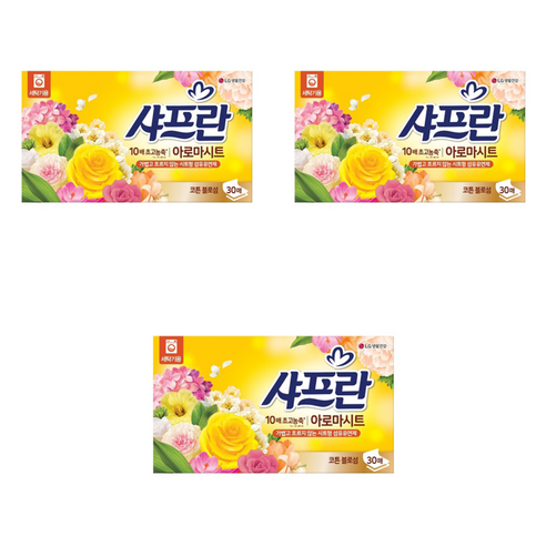 샤프란 아로마시트 섬유유연제 코튼블로섬향 본품, 30개입, 3개