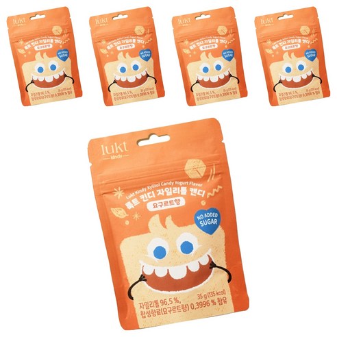 LUKT 유아용 킨디 자일리톨 캔디, 35g, 5개, 요구르트향