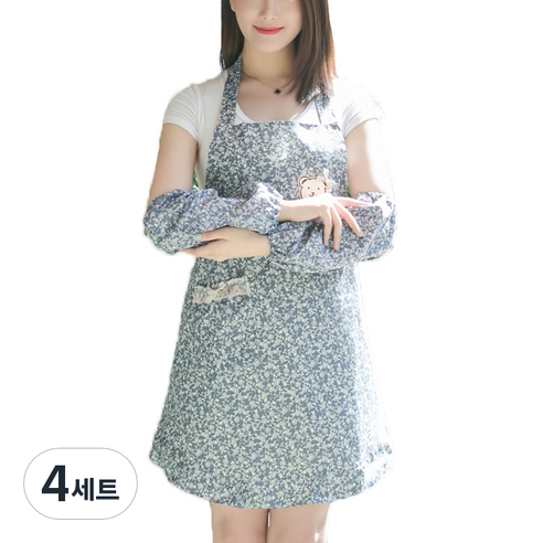 에이홉 간편한 장식 앞치마 + 팔토시, 블루, 4세트