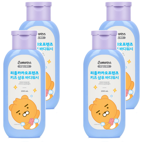 베비언스 키즈 샴푸 앤 바디워시 파우더향, 200ml, 4개