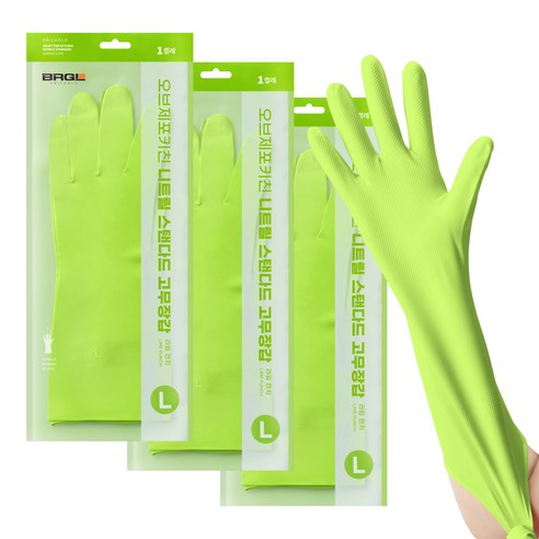 브릭글로 안찢어지는 니트릴 고무장갑 오브제포키친, 라임펀치, 대(L), 3세트