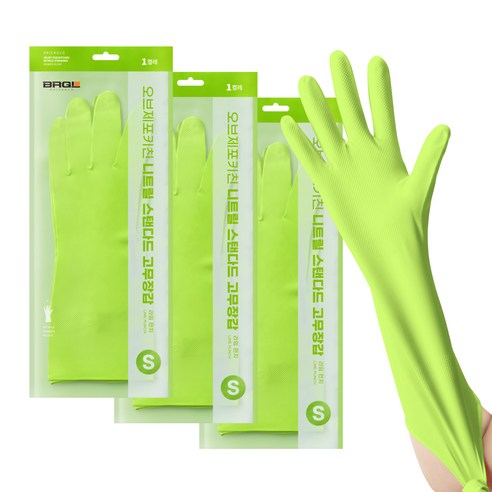 브릭글로 오브제 포 키친 질긴 니트릴 고무장갑 양손 세트, 라임펀치, 소(S), 3세트