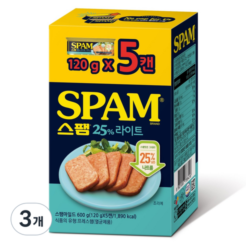스팸 25% 라이트 노캡 5p, 3개, 600g