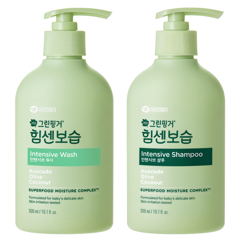 그린핑거 힘센보습 인텐시브 워시 300ml + 그린핑거 힘센보습 인텐시브 샴푸 300ml 블루베리 앤 바닐라향, 1세트