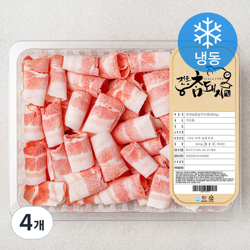 전통참돼지 한돈 대패 삼겹살 구이용 (냉동), 600g, 4개