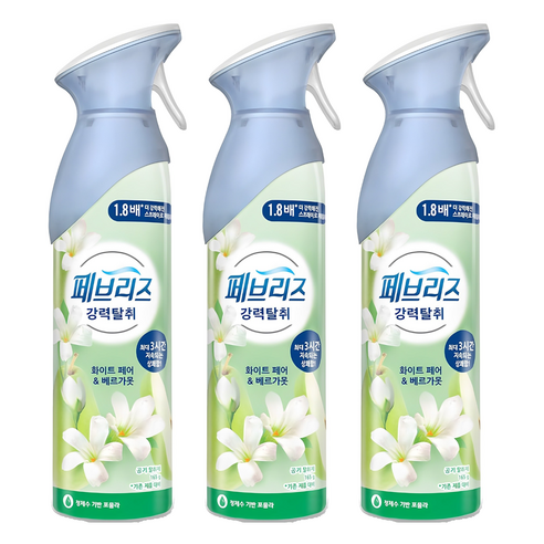 페브리즈 에어 실내 탈취제 화이트 페어 앤 베르가못 본품, 165g, 3개
