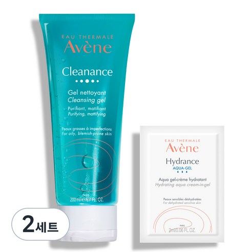 아벤느 클리낭스 클렌징 젤 200ml + 아쿠아 크림 인 젤 2ml, 2세트