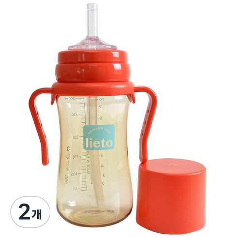 리에또 PPSU 빨대컵 300 ml, 300ml, 2개, 레드