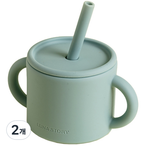 루나스토리 양손 실리콘 빨대컵 180ml, 오션블루, 2개