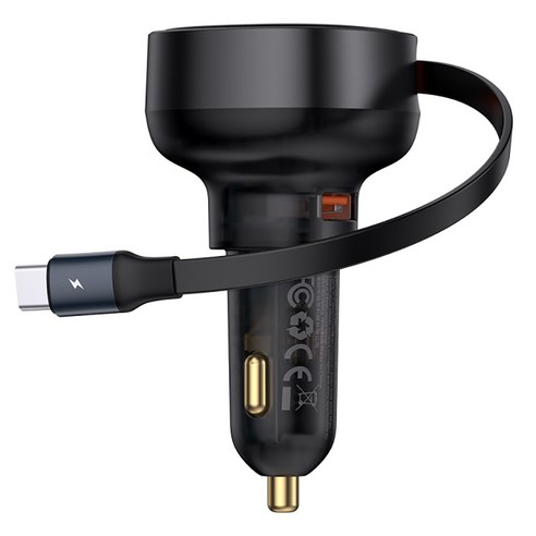 베이스어스 릴타입 차량용 고속 충전기 60W U포트 + C타입 릴케이블, C00057802111-00, 블랙