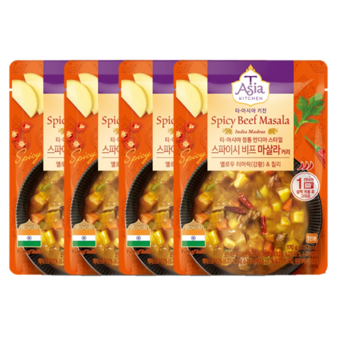 티아시아키친 스파이시 비프 마살라 커리, 170g, 4개