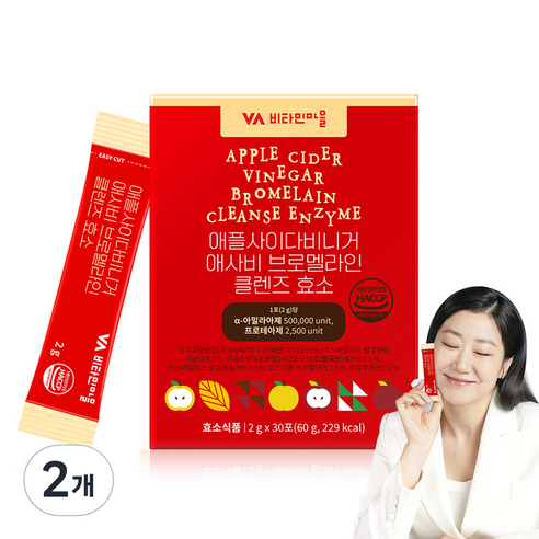 비타민마을 애플사이다비니거 애사비 브로멜라인 클렌즈 효소 30p, 60g, 2개