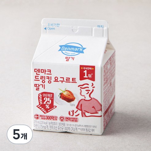 덴마크 드링킹 요구르트 딸기, 275ml, 1개입, 5개