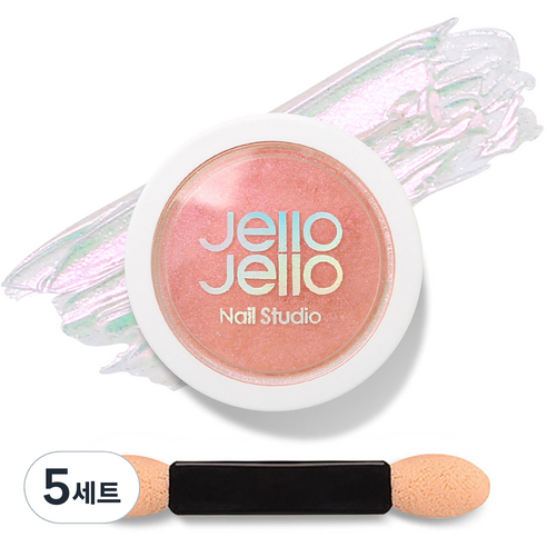 젤로젤로 젤네일 아트 엣지빔 미러 파우더 글리터 + 브러쉬 세트, 5세트, JP07 글로시핑크(글리터)