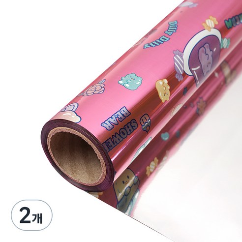 포포팬시 곰 젤리 비닐 증착 롤 포장지 53cm x 17m, 핑크, 2개