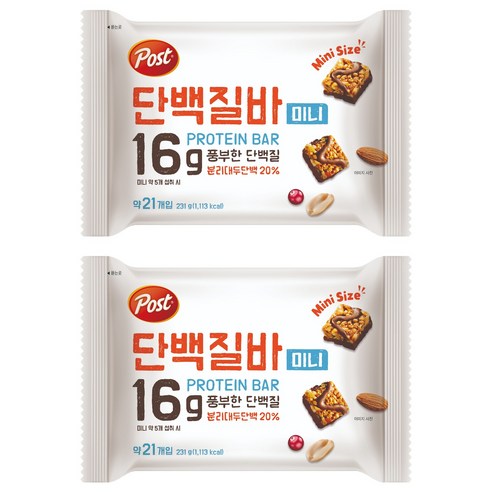 포스트 단백질바 미니 21p, 2개, 231g