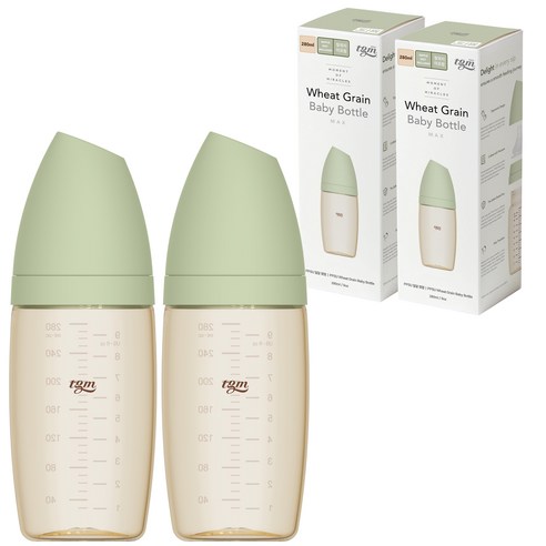 티지엠 유아용 PPSU 밀알 젖병, 모스그린, 280ml, 2개