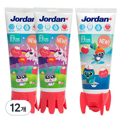 조르단 뉴스텝1 유아용 치약 딸기향 랜덤발송, 90g, 12개