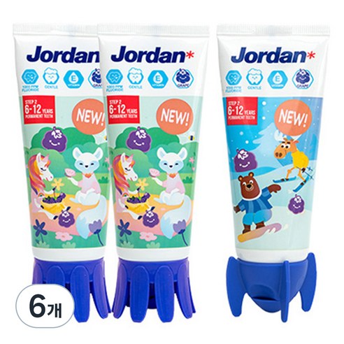 조르단 뉴스텝2 어린이 치약 포도향 랜덤발송, 90g, 6개
