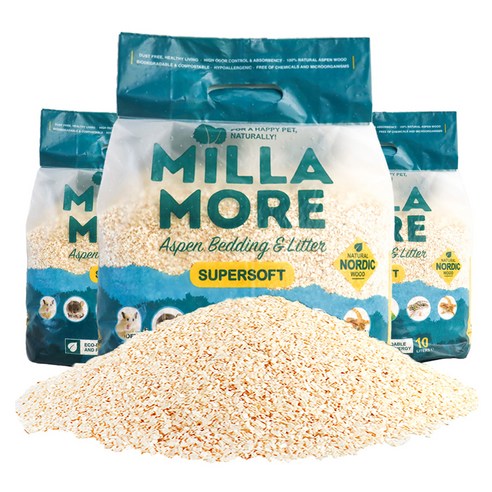 밀라모어 소동물전용 슈퍼소프트 아스펜 베딩, 2kg, 3개