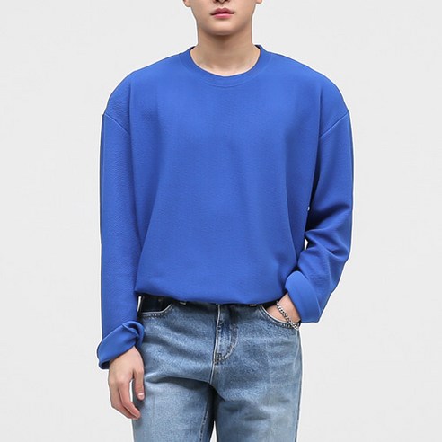 단군 남성용 링클프리 오버핏 컬러 긴소매 티셔츠, 블루