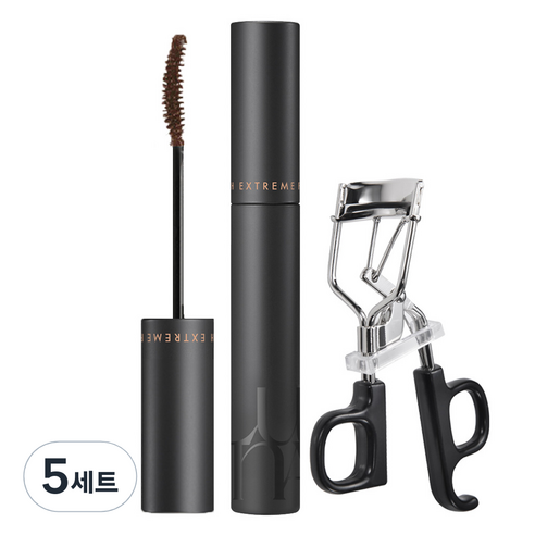 루나 래쉬 익스트림 픽싱 마스카라 + 컬 픽싱 뷰러 세트, 5세트, 딥 브라운