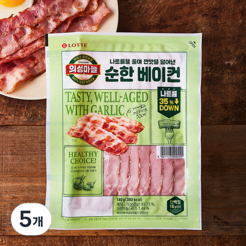 롯데 의성마늘 순한 베이컨, 140g, 5개