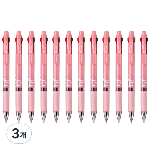 라인플러스 M3 3색볼펜 0.7mm 12p, 코랄, 3개