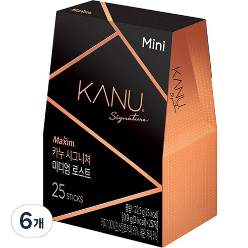맥심 카누 시그니처 미디엄 로스트 미니 원두커피믹스, 0.9g, 25개입, 6개
