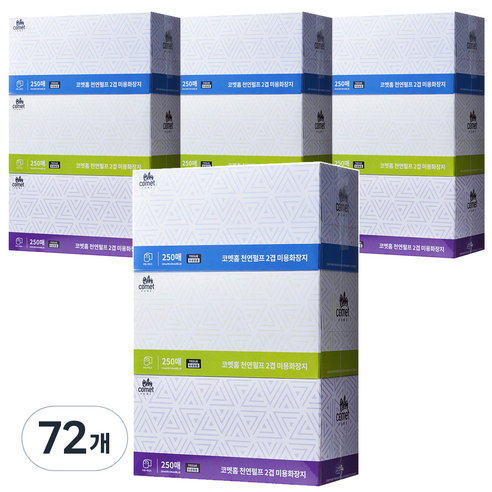 코멧 천연펄프 미용티슈, 250매, 72개