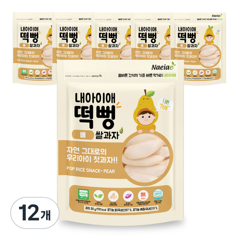 내아이애 유기농 떡뻥 쌀과자, 배, 30g, 12개