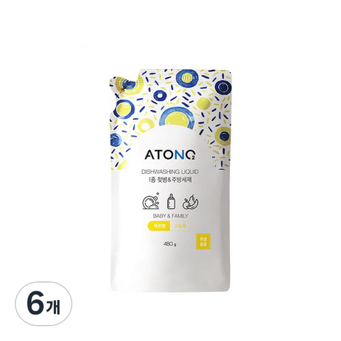 아토엔오투 1종 젖병 & 주방세제 리필 레몬향, 480g, 6개