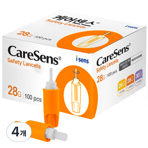 케어센스 일회용 멸균 자동 랜싯 28G 1.4mm, 100개입, 4개