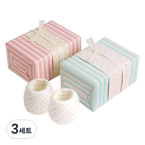 인디케이 양면포장지 민트라인 5p + 핑크라인 5p + 라피아2p, 혼합 색상, 3세트