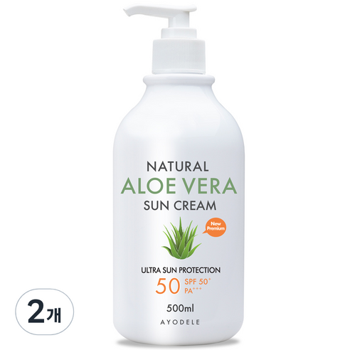 아요델 내추럴 알로에베라 선크림 SPF50+ PA+++, 500ml, 2개