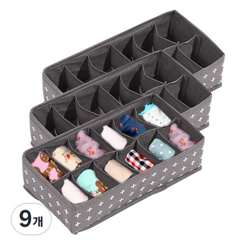 올리빙 크로스 속옷정리함 12칸, 그레이, 9개