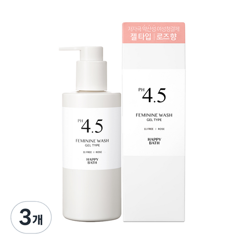 해피바스 PH4.5 약산성 로즈 여성 청결제 젤타입, 3개, 250g