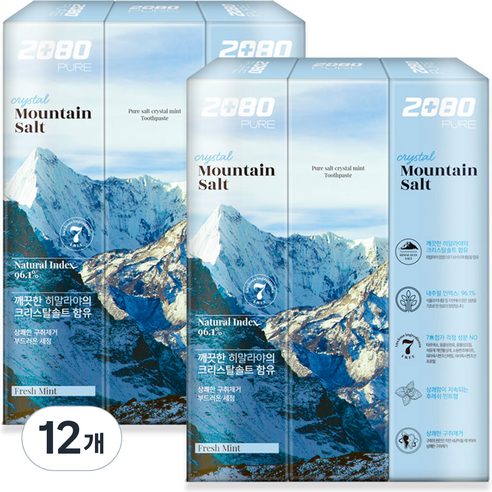 2080 퓨어 마운틴솔트 치약 크리스탈 민트, 150g, 12개