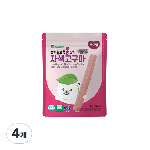 또또맘 유아용 유기농 오곡 롱 스틱 과자 30g, 자색고구마, 4개