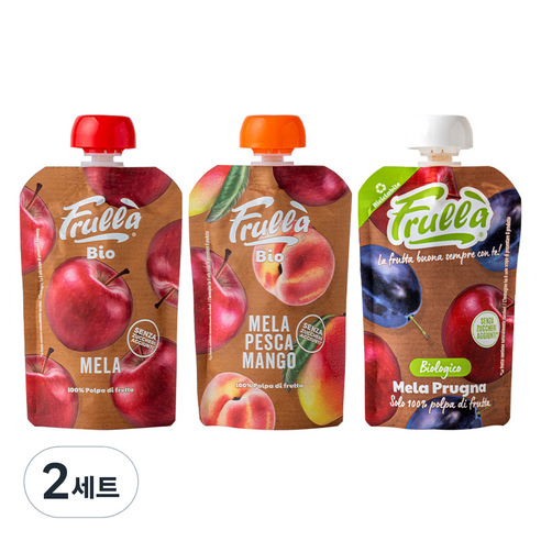 푸루라 아동용 유기농 생과일 퓨레 사과 100g + 사과 복숭아 망고 100g + 사과 푸룬 100g 세트, 2세트