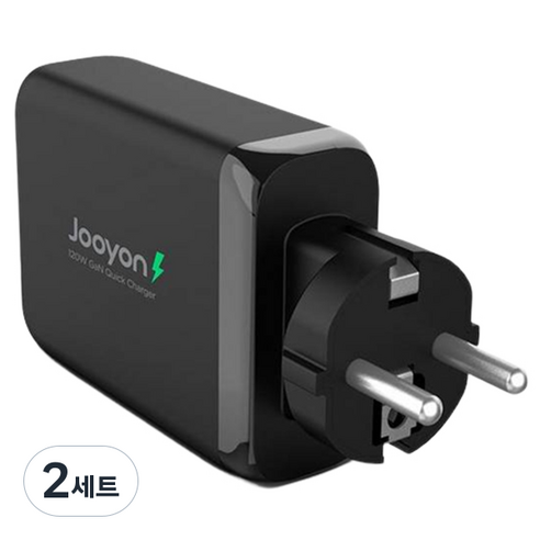 주연테크 캐리밥 120W 4포트 올인원 초소형 PD 고속 충전기 + USB-C 케이블 세트, 블랙, 2세트