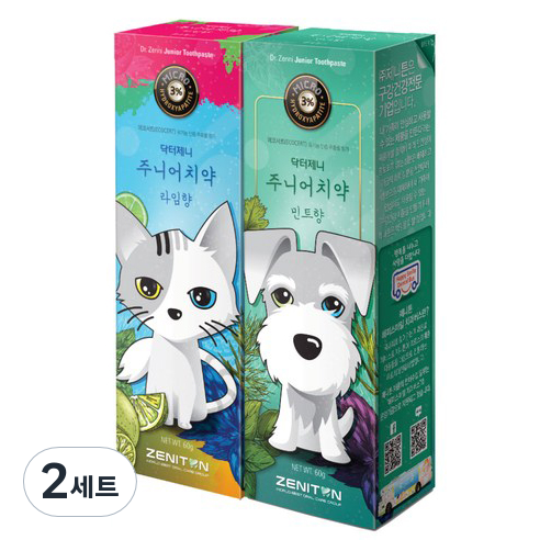 제니튼 닥터제니 주니어치약 라임향 60g + 민트향 60g, 2세트