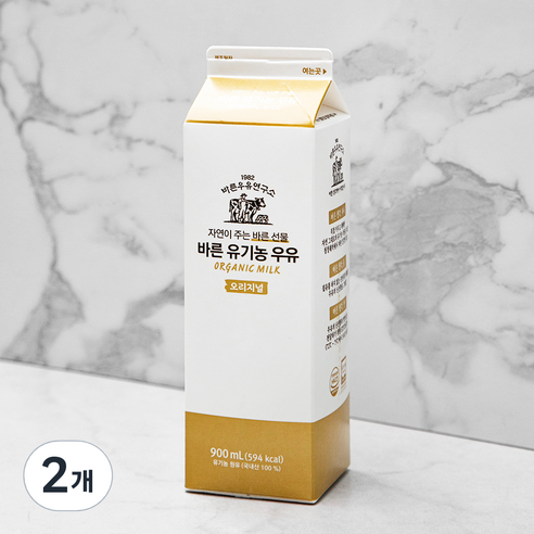 바른우유연구소 바른 유기가공식품인증 우유 오리지널, 900ml, 2개