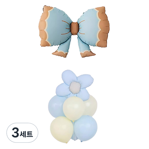 와우파티코리아 데이지 파우더 리본 풍선 꽂이 세트, 3세트, 블루