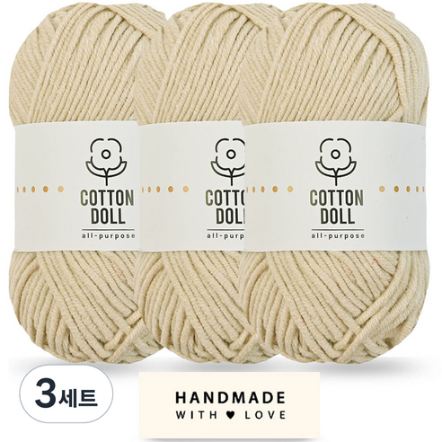 니뜨 코튼돌실 50g x 3p + 코튼 라벨 세트, 3세트, 35 연베이지