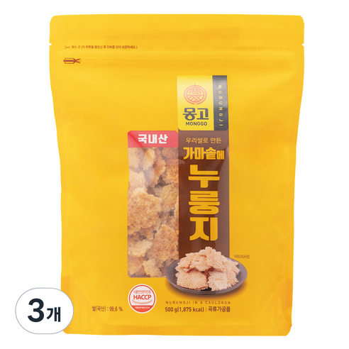 몽고식품 우리쌀 가마솥 누룽지, 500g, 3개