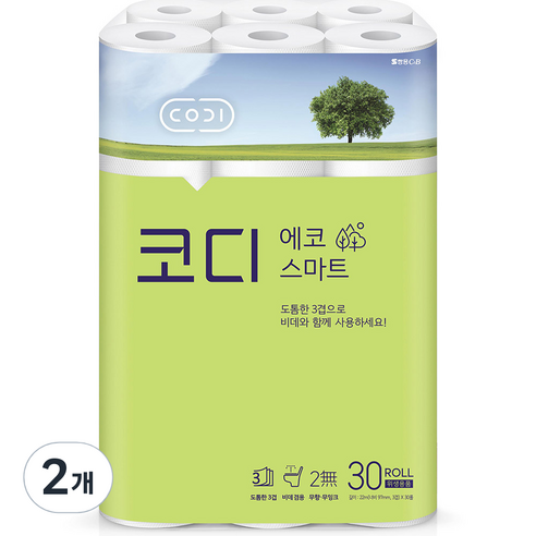 코디 3겹 에코 스마트 롤화장지 22m, 30롤, 2개