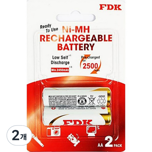 에프디케이 니켈수소 AA충전지 2500mAh, 2개입, 2개