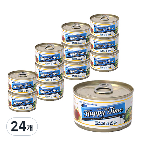 해피타임 강아지 간식캔 100g, 닭고기 + 새우 혼합맛, 24개